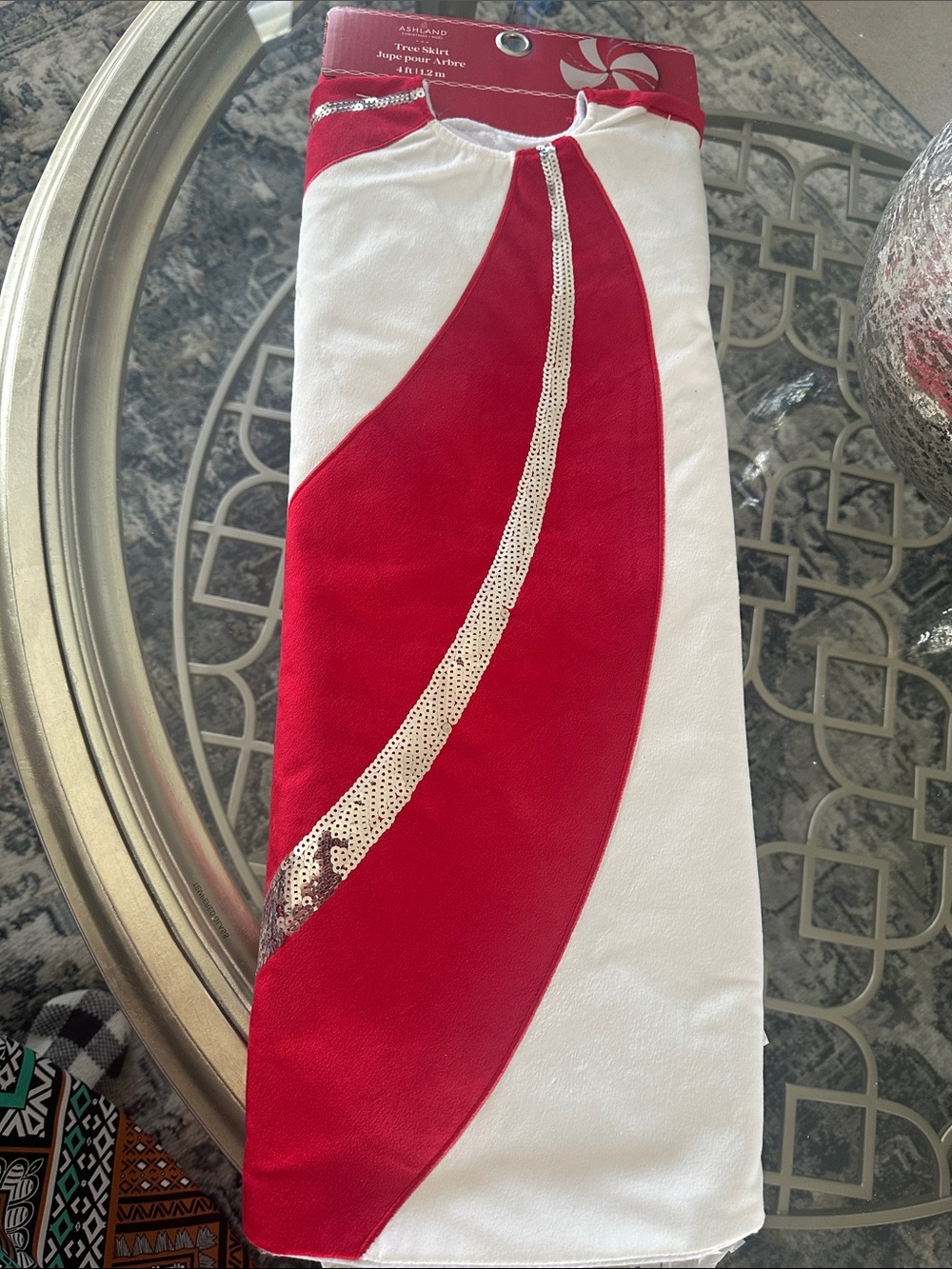 NWT - Ashland Red and White Sequin Stripe Tree Skirt